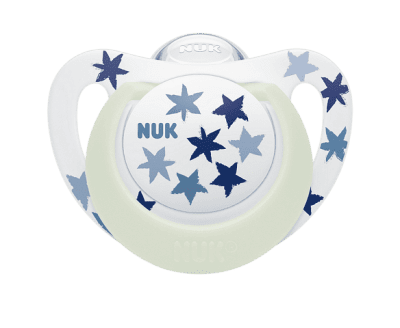 NUK биберон залъгалка силикон 6-18 1бр. STAR Night + box - Сини звезди