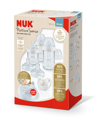 NUK NATURE SENSE СЕТ Softer Стъклени шишета + бибeрон залъгалка силикон 0-6мес.