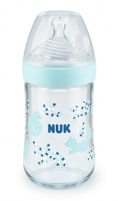 NUK NATURE SENSE Softer Temperature Control Шише стъклено 240мл. силиконов биберон р-р M - Син