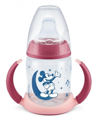 NUK First Choice шише за сок РР 150мл. със силиконов накрайник 6-18м. Mickey Glow in the Dark - Розов