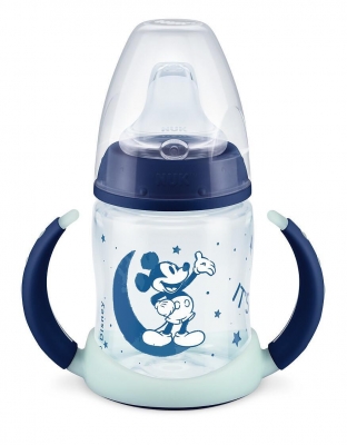 NUK First Choice шише за сок РР 150мл. със силиконов накрайник 6-18м. Mickey Glow in the Dark - Син