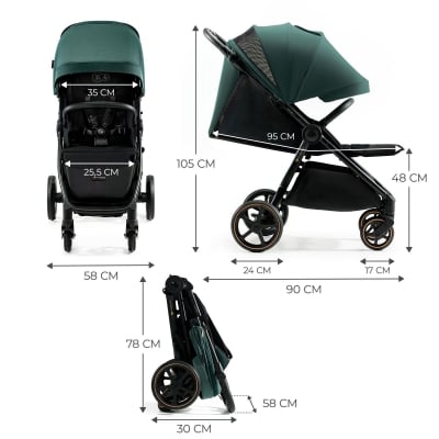 Комбинирана бебешка количка Kinderkraft Mitzy, Jade Green
