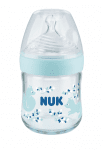 NUK NATURE SENSE Softer Temperature Control Шише стъклено 120мл. силиконов биберон 0+ р-р S - Син