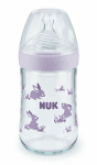 NUK NATURE SENSE Softer Temperature Control Шише стъклено 240мл. силиконов биберон р-р M - Лилав