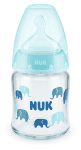 NUK First Choice стъклено шише Temperature Control 120мл. със силиконов биберон за хранене 0-6мес. - Син